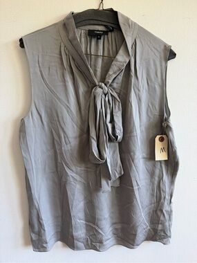 Theory Women's Gray Tie-Neck Sleeveless Blouse size M